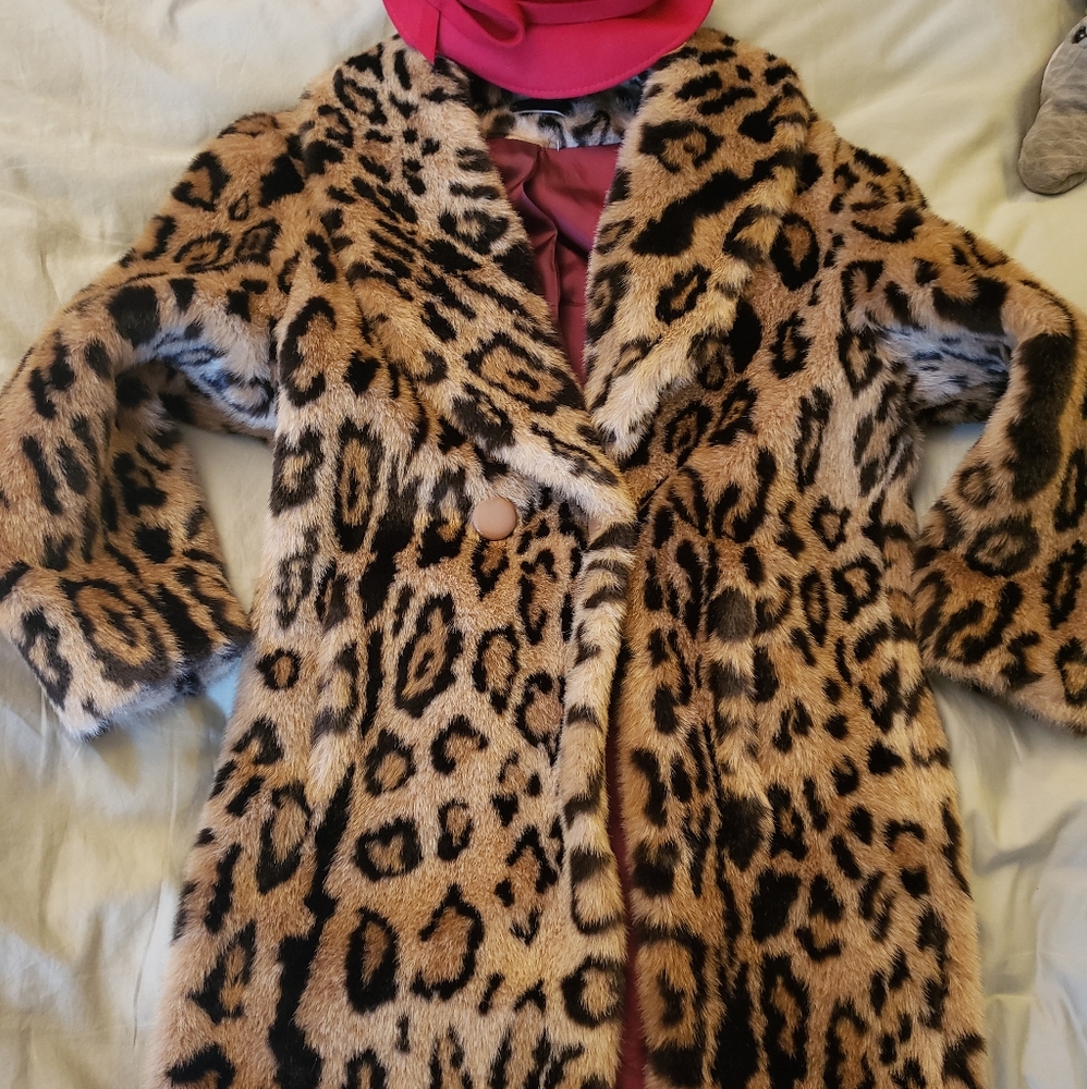 Retro, faux fur, relic, tiger print, large coat